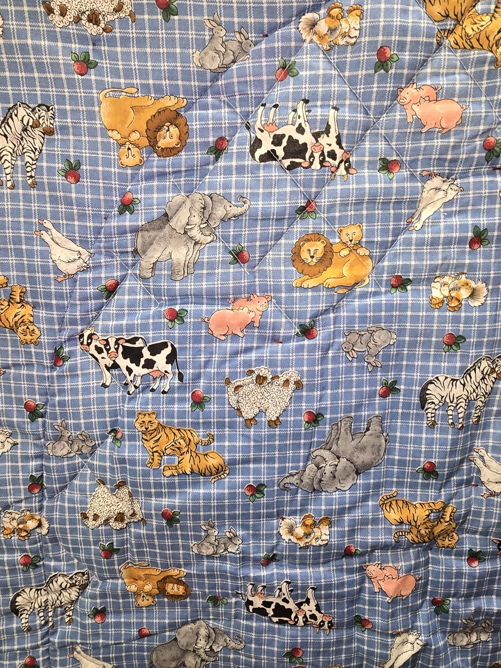 Children's Animal Patchwork Quilt in Cream with Red Accents